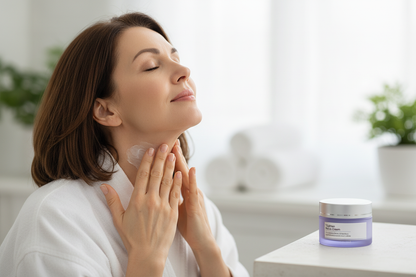 Woman applying Tighten Neck Cream