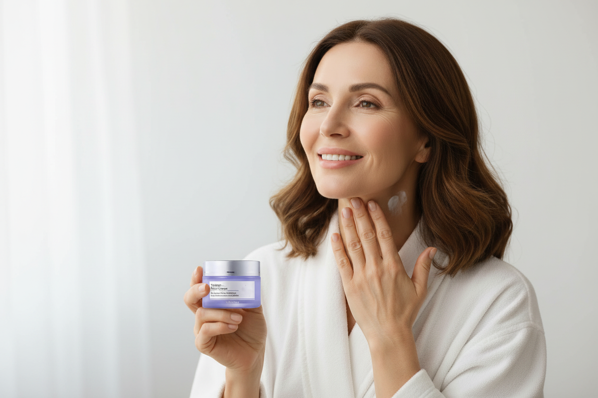 Woman with Tighten Neck Cream jar